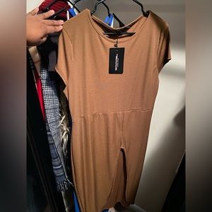 Brown Split Leg Bodycon Dress